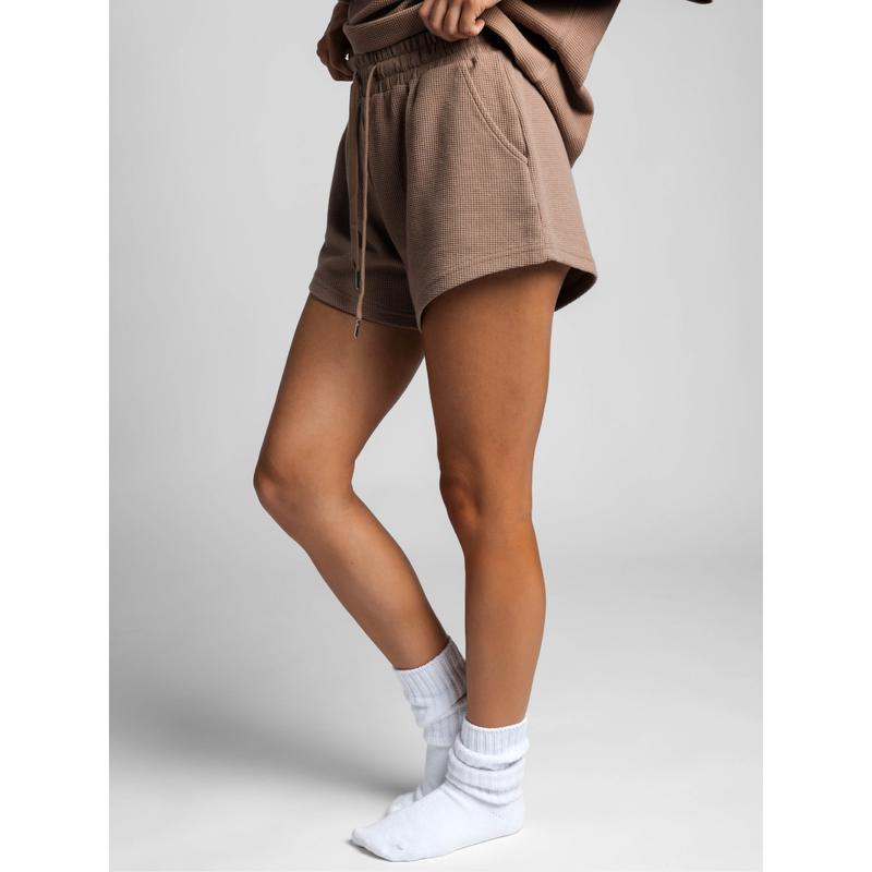Waffle Lounge Shorts with Curved Hem and Elastic Waistband for Sports and Lounging