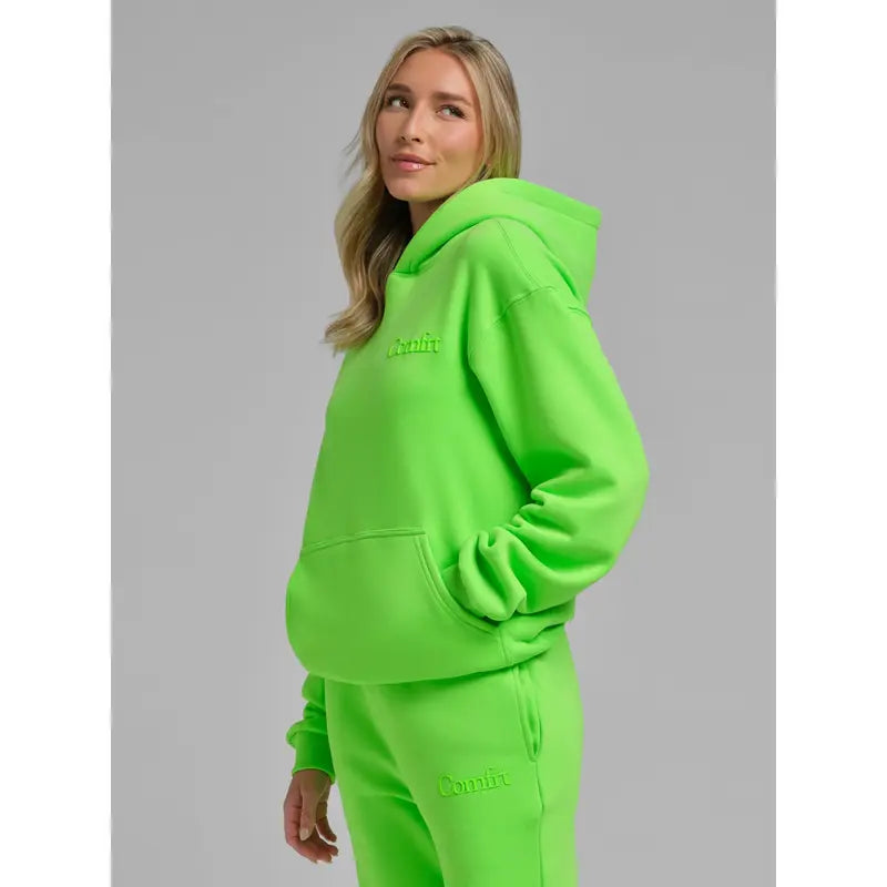 Neon Minimalist Hoodie - Mega Colorful Fleece Pullover in Bold Neon Colors