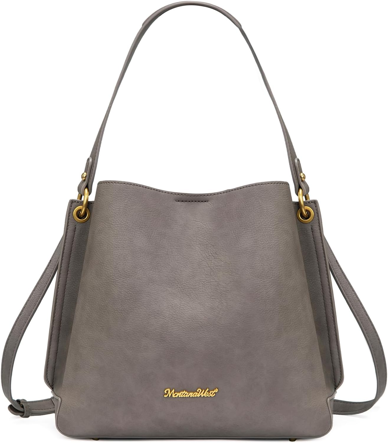 Medium Hobo Purse for Women - 3-Compartment Vegan Leather Bucket Bag with Crossbody Strap