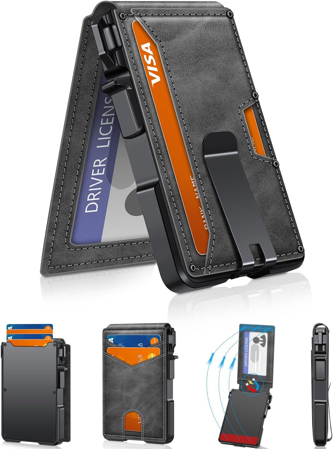 Minimalist Slim Wallet for Men - RFID Blocking Pop Up Card Holder with Money Clip & ID Window