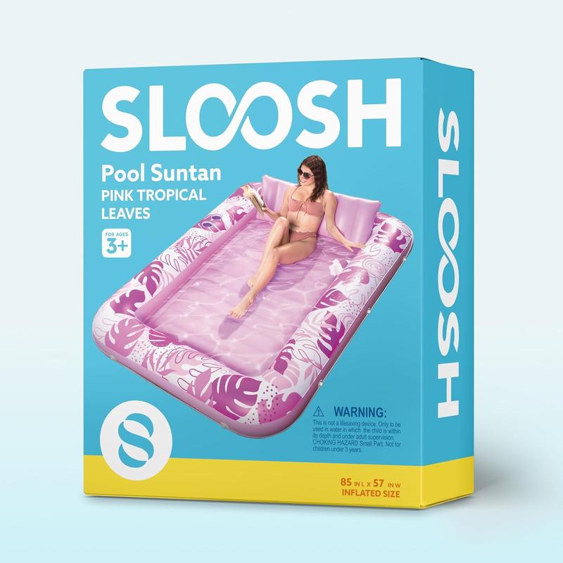 Extra Large Inflatable Tanning Pool Lounge Float with Cup Holder and Pillow, 4-in-1 Sunbathing Bed
