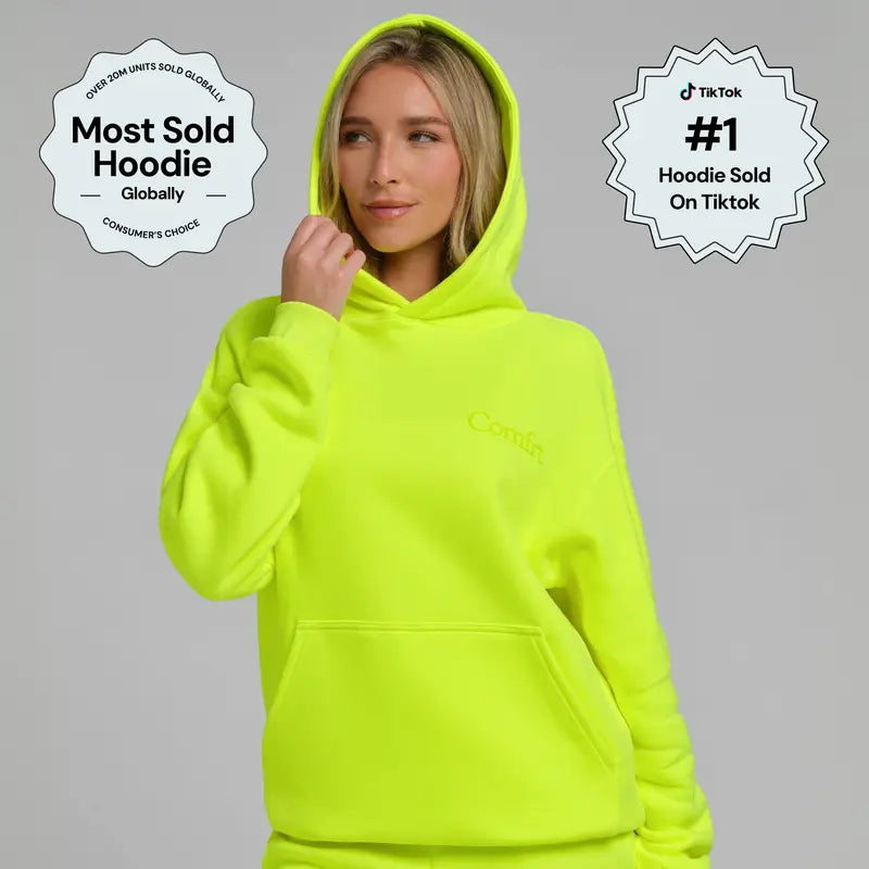 Neon Minimalist Hoodie - Mega Colorful Fleece Pullover in Bold Neon Colors