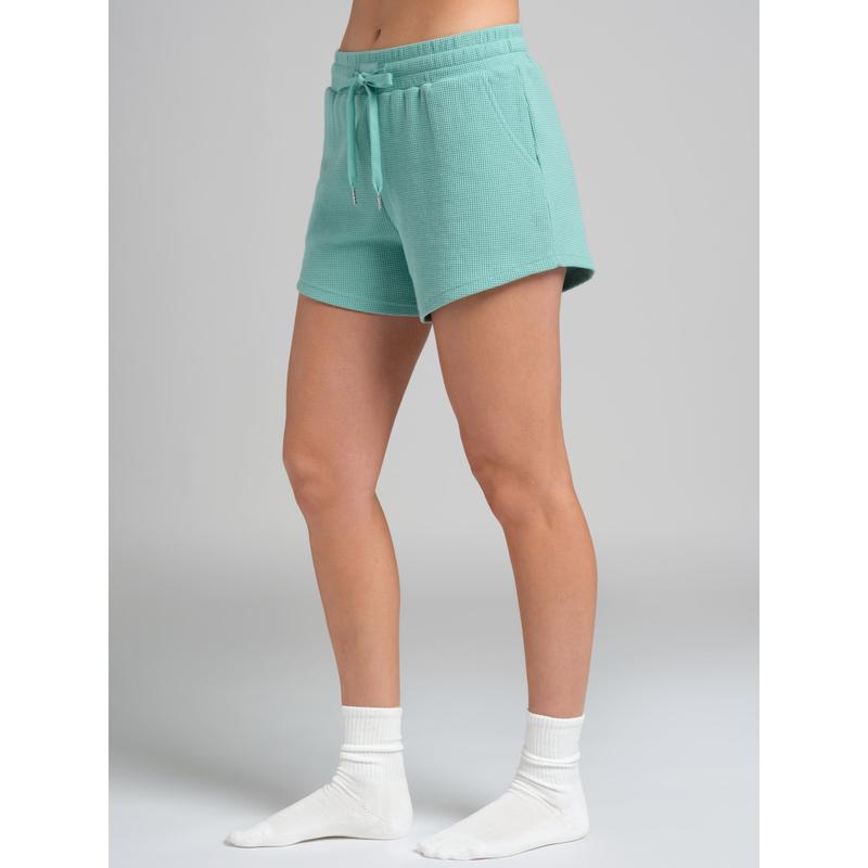 Waffle Lounge Shorts with Curved Hem and Elastic Waistband for Sports and Lounging