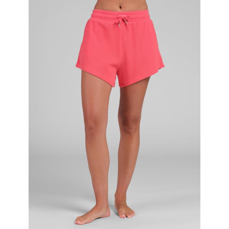 Waffle Lounge Shorts with Curved Hem and Elastic Waistband for Sports and Lounging