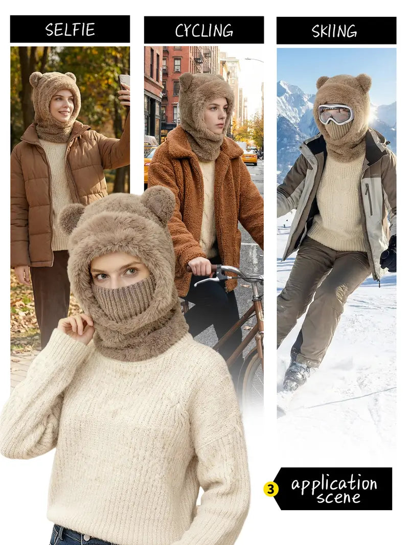 Original Bear Ear Windproof Winter Hat - Stylish Warm Headwear for Cycling and Outdoor Use