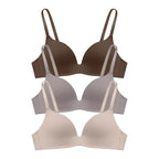 3 Pieces Lightly Lined Wireless Bras for Women, Comfy Plunge T-Shirt Bra Pack for Everyday & Bridal
