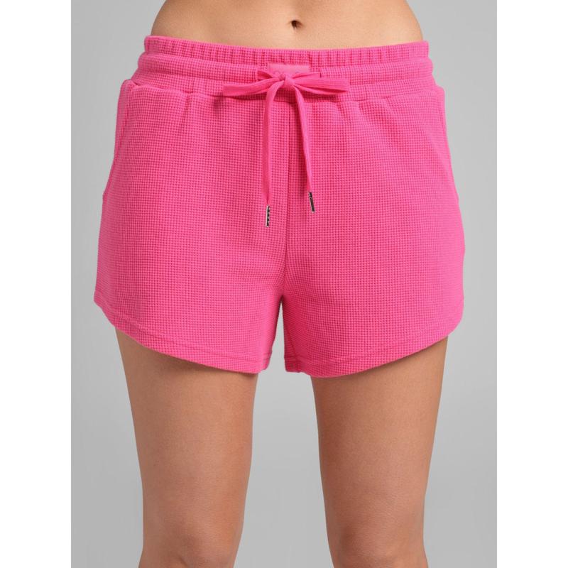 Waffle Lounge Shorts with Curved Hem and Elastic Waistband for Sports and Lounging