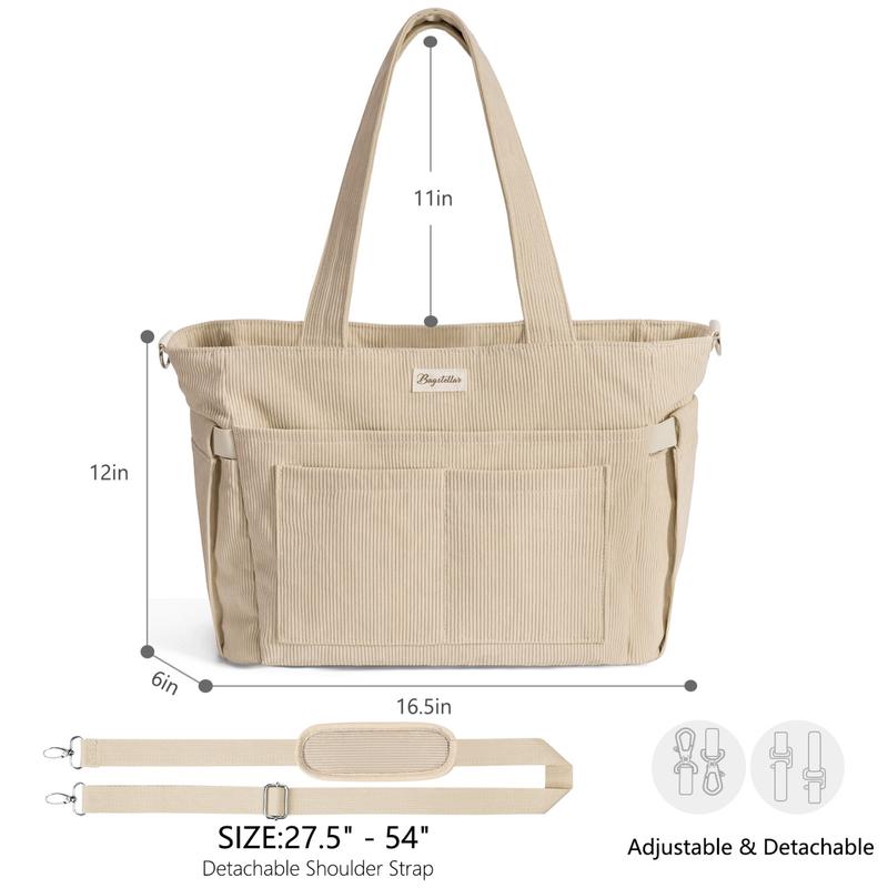 Corduroy Tote Bag for Women, 15.6 inch Laptop Work Bag with Large Cup Holder