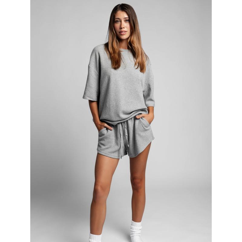 Waffle Lounge Shorts with Curved Hem and Elastic Waistband for Sports and Lounging
