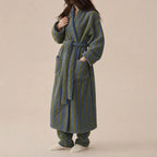 Womens Striped Fluffy Robe - Long Plush Bathrobe, Fuzzy Warm Cozy Thick Maxi Loungewear