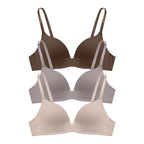 3 Pieces Lightly Lined Wireless Bras for Women, Comfy Plunge T-Shirt Bra Pack for Everyday & Bridal