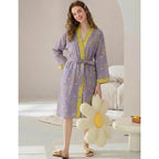 Women's Cotton Gauze Jacquard Loose-Fit Knee-Length Japanese Yukata Lightweight Bathrobe