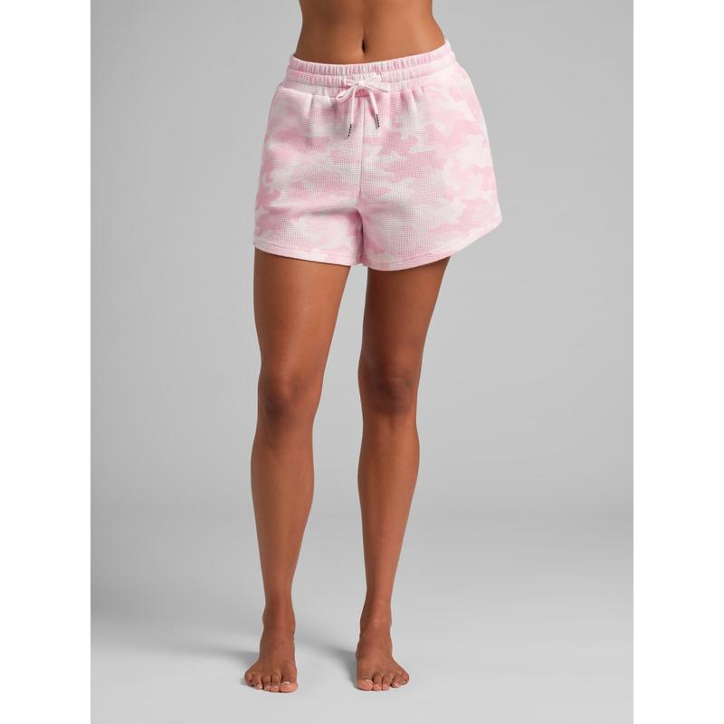 Waffle Lounge Shorts with Curved Hem and Elastic Waistband for Sports and Lounging