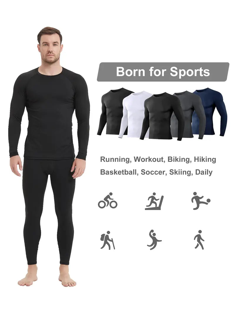 Men's 5-Piece Slim-Fit Long-Sleeve Compression Sports Shirt Set for Fitness and Daily Wear