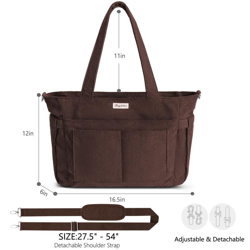 Corduroy Tote Bag for Women, 15.6 inch Laptop Work Bag with Large Cup Holder