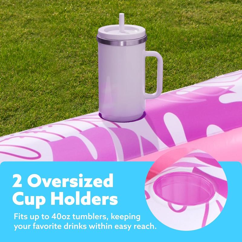 Extra Large Inflatable Tanning Pool Lounge Float with Cup Holder and Pillow, 4-in-1 Sunbathing Bed