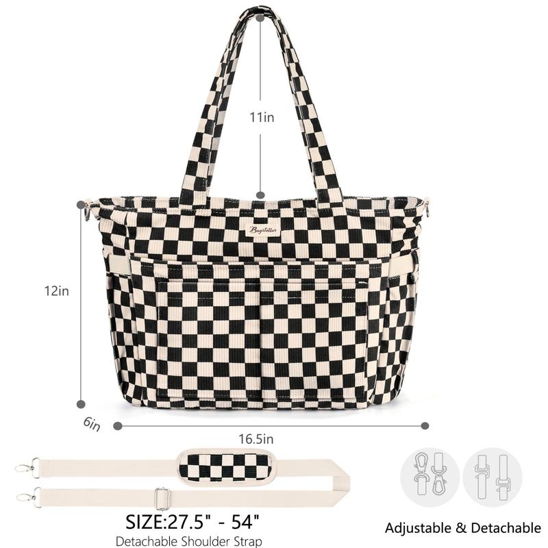 Corduroy Tote Bag for Women, 15.6 inch Laptop Work Bag with Large Cup Holder