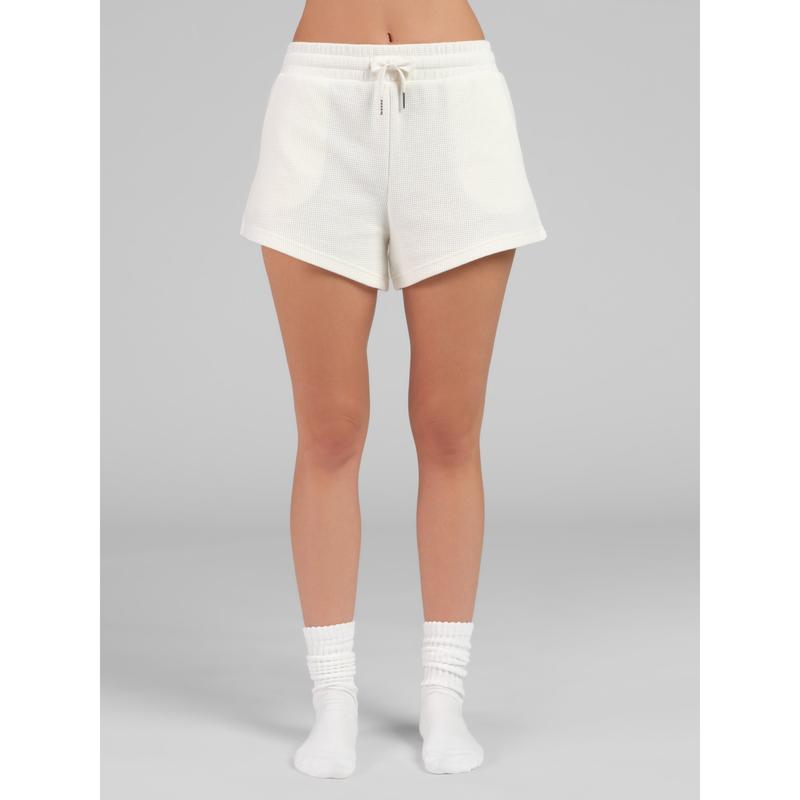 Waffle Lounge Shorts with Curved Hem and Elastic Waistband for Sports and Lounging