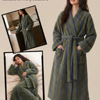 Womens Striped Fluffy Robe - Long Plush Bathrobe, Fuzzy Warm Cozy Thick Maxi Loungewear