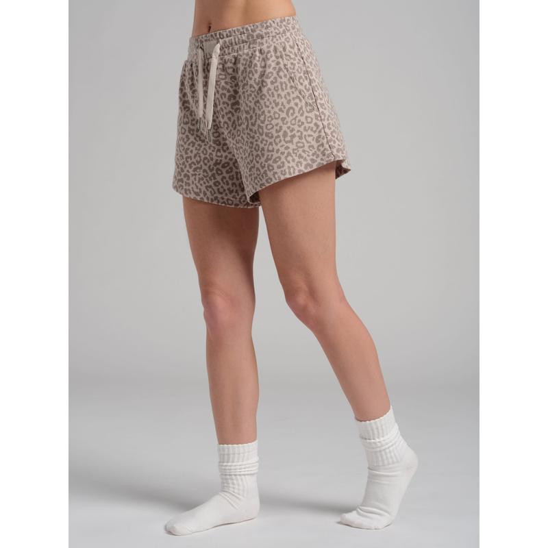Waffle Lounge Shorts with Curved Hem and Elastic Waistband for Sports and Lounging