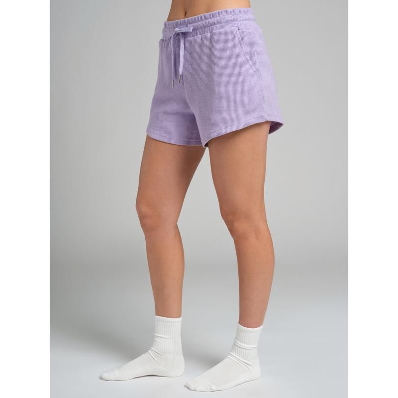Waffle Lounge Shorts with Curved Hem and Elastic Waistband for Sports and Lounging