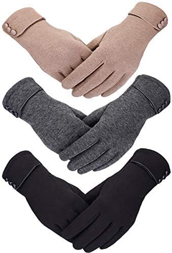 3 Pairs Women's Winter Touchscreen Gloves - Windproof Fleece Lined Warm Texting Mittens
