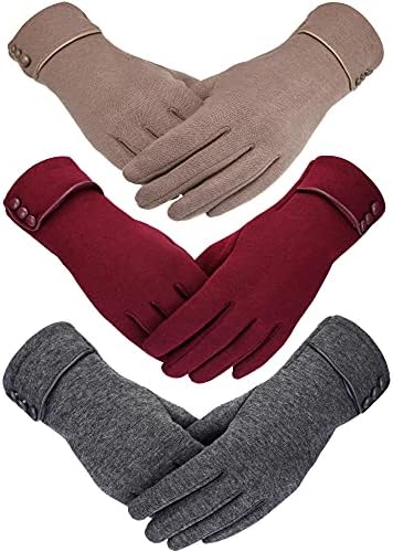 3 Pairs Women's Winter Touchscreen Gloves - Windproof Fleece Lined Warm Texting Mittens
