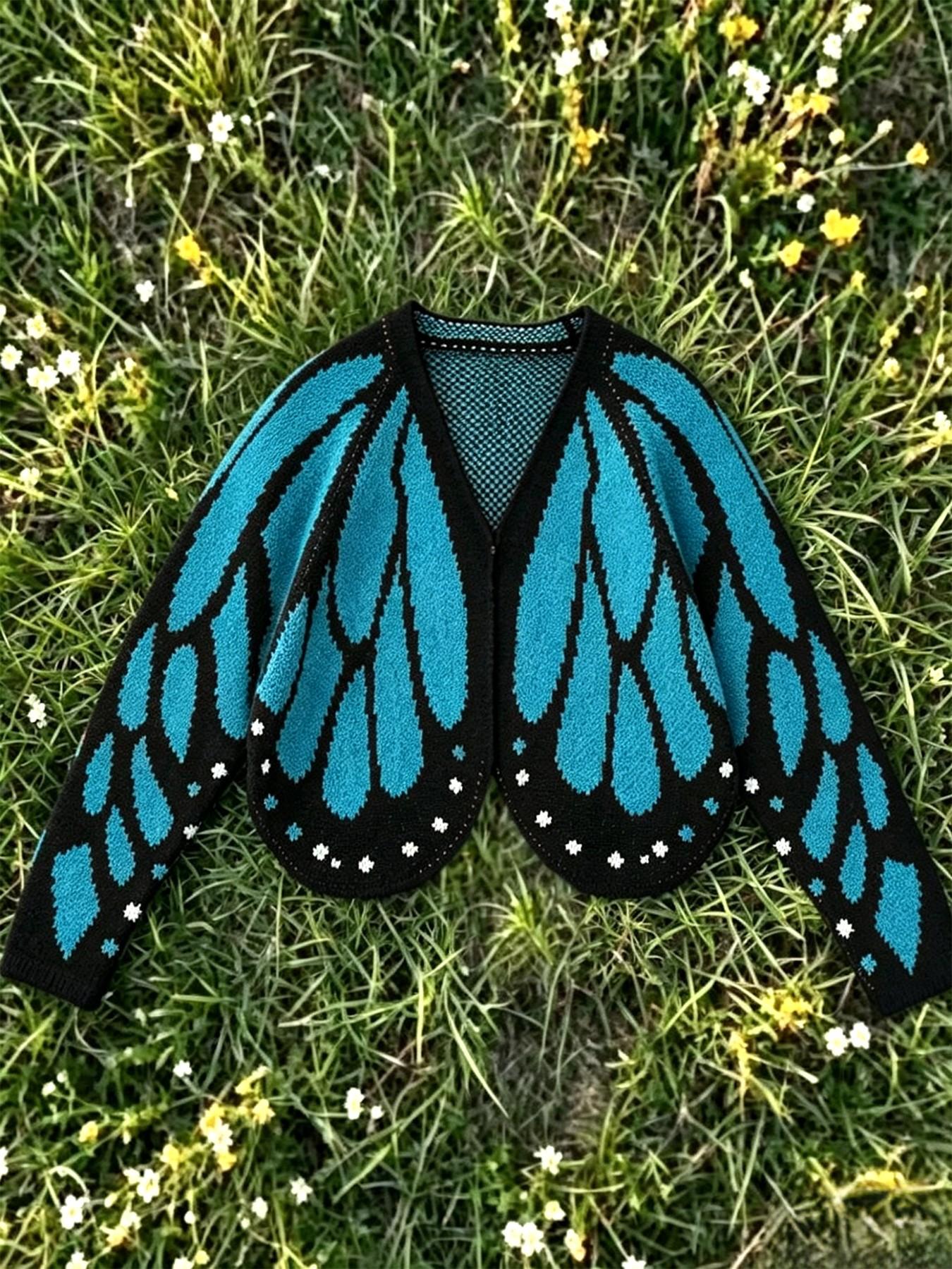 Women's Trendy Butterfly Wings Knit Cardigan, V-Neck Bat Sleeve Short Fashion Coat