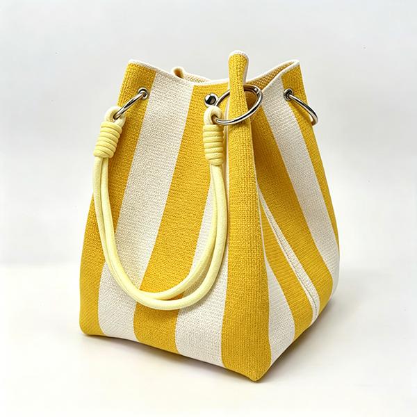 Boho Woven Polyester Bucket Bag, Handmade Knitted Crochet Shoulder Bag for Travel and Beach