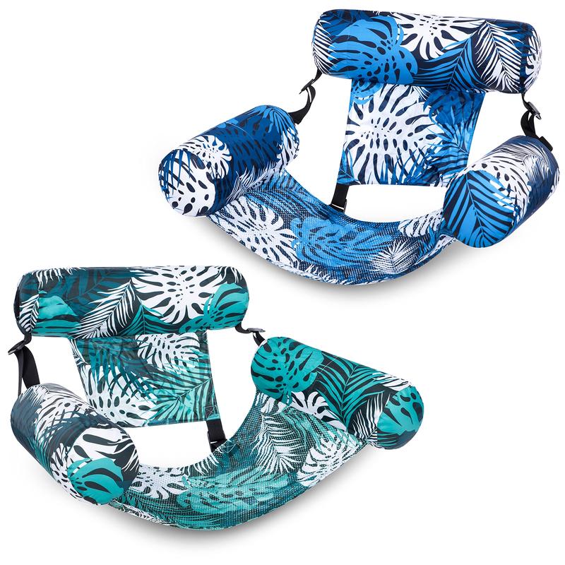 Inflatable Pool Floats for Adults, 2 Pack Floating Lounge Chairs with Mesh Hammock
