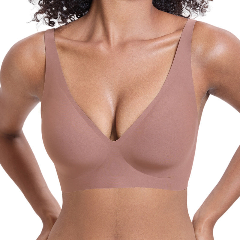 Womens Comfortable Wireless Push Up Bralette - Seamless Deep V Everyday T-Shirt Bra