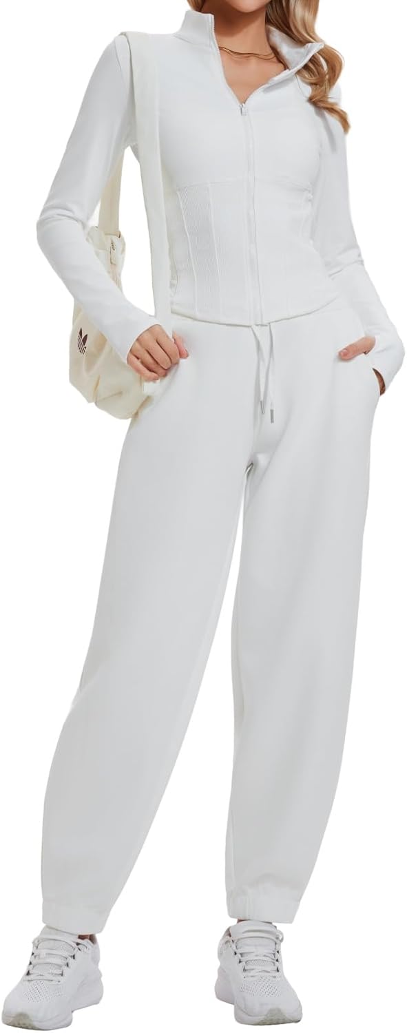 AFZ Sweat Sets for Women 2 Piece Lounge Outfits Zip Up Jackets Elastic Drawstring Jogger Pants Sweatpants Tracksuit