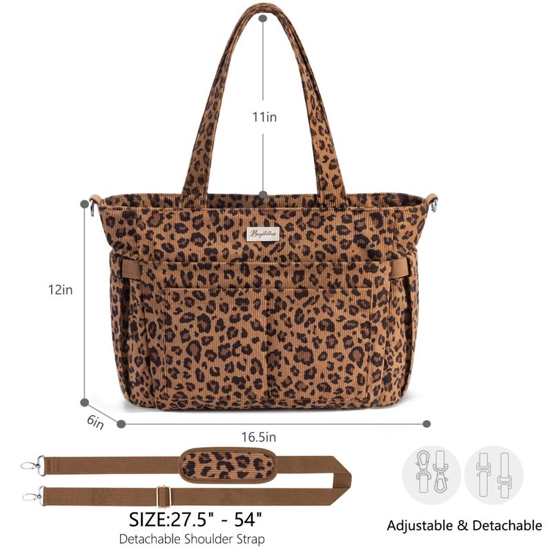 Corduroy Tote Bag for Women, 15.6 inch Laptop Work Bag with Large Cup Holder