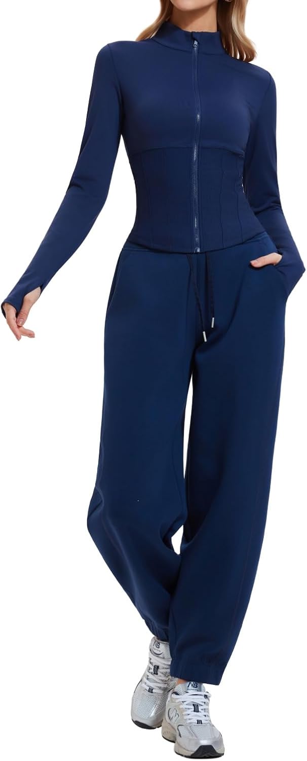 AFZ Sweat Sets for Women 2 Piece Lounge Outfits Zip Up Jackets Elastic Drawstring Jogger Pants Sweatpants Tracksuit