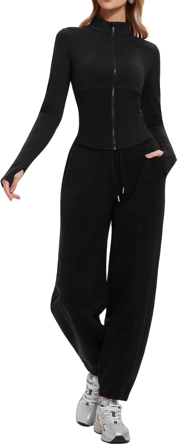 AFZ Sweat Sets for Women 2 Piece Lounge Outfits Zip Up Jackets Elastic Drawstring Jogger Pants Sweatpants Tracksuit