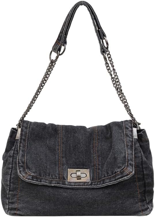 Large Denim Tote Bag for Women - Casual Retro Crossbody Shoulder Bag with Multiple Pockets