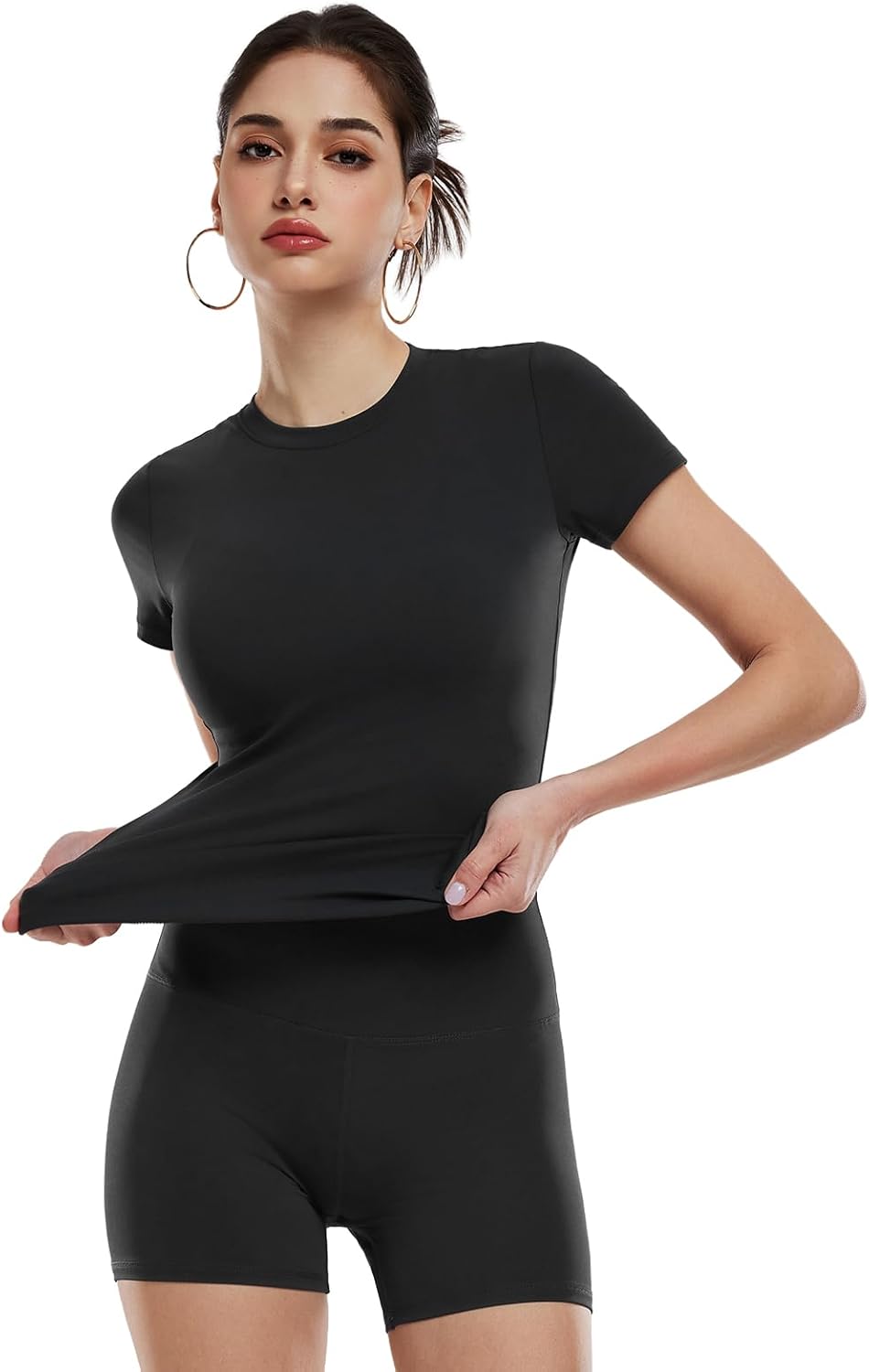 Women's 2 Piece Workout Set - Slim Fit Crew Neck T-Shirt & High Waisted 4 Inch Athletic Shorts