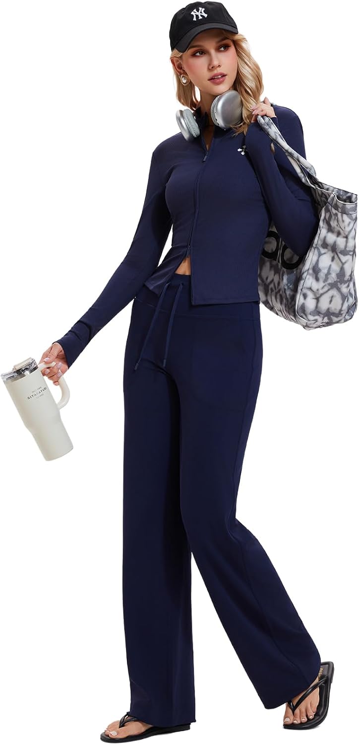 Tall Women's 2 Piece Matching Lounge Set Y2K Zip Jacket and High Waist Pants