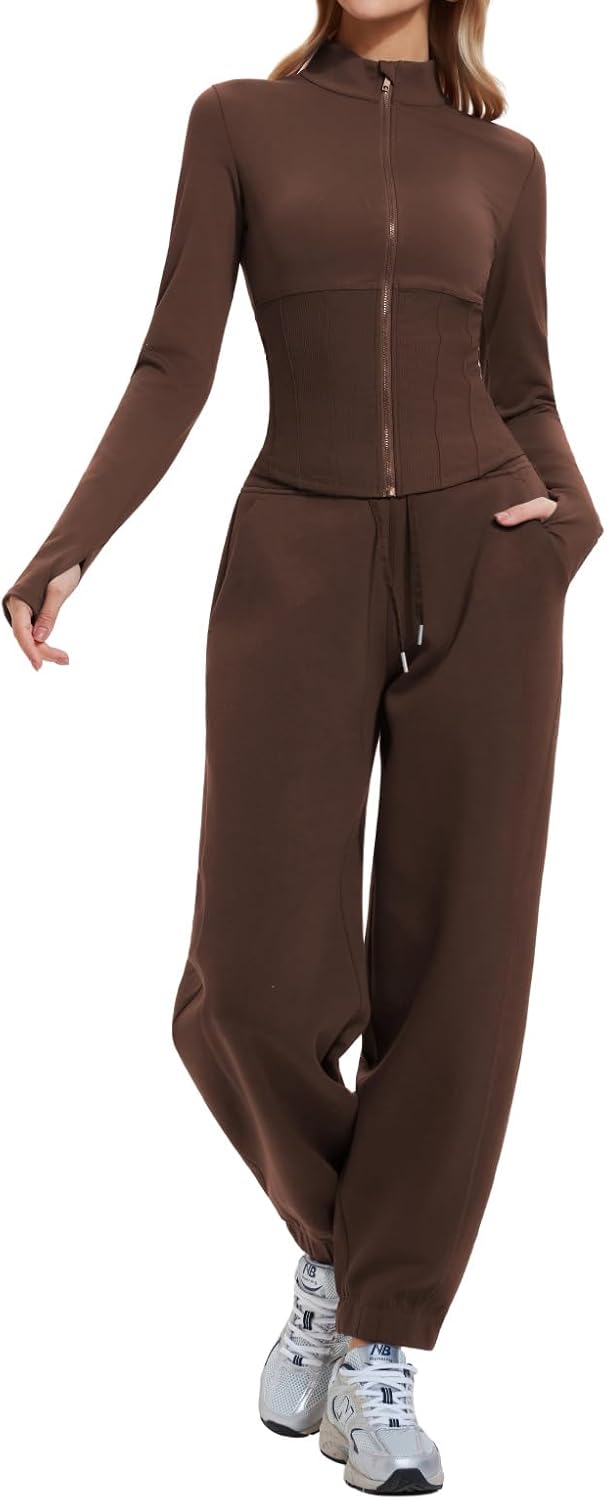 AFZ Sweat Sets for Women 2 Piece Lounge Outfits Zip Up Jackets Elastic Drawstring Jogger Pants Sweatpants Tracksuit