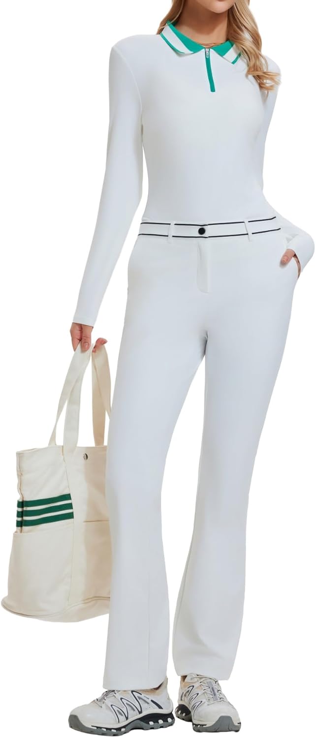 AFZ Women Golf Outfits Polo Shirt and 4 Pockets Elastic Waist Golf Pants Sets for Business Travel Leisure