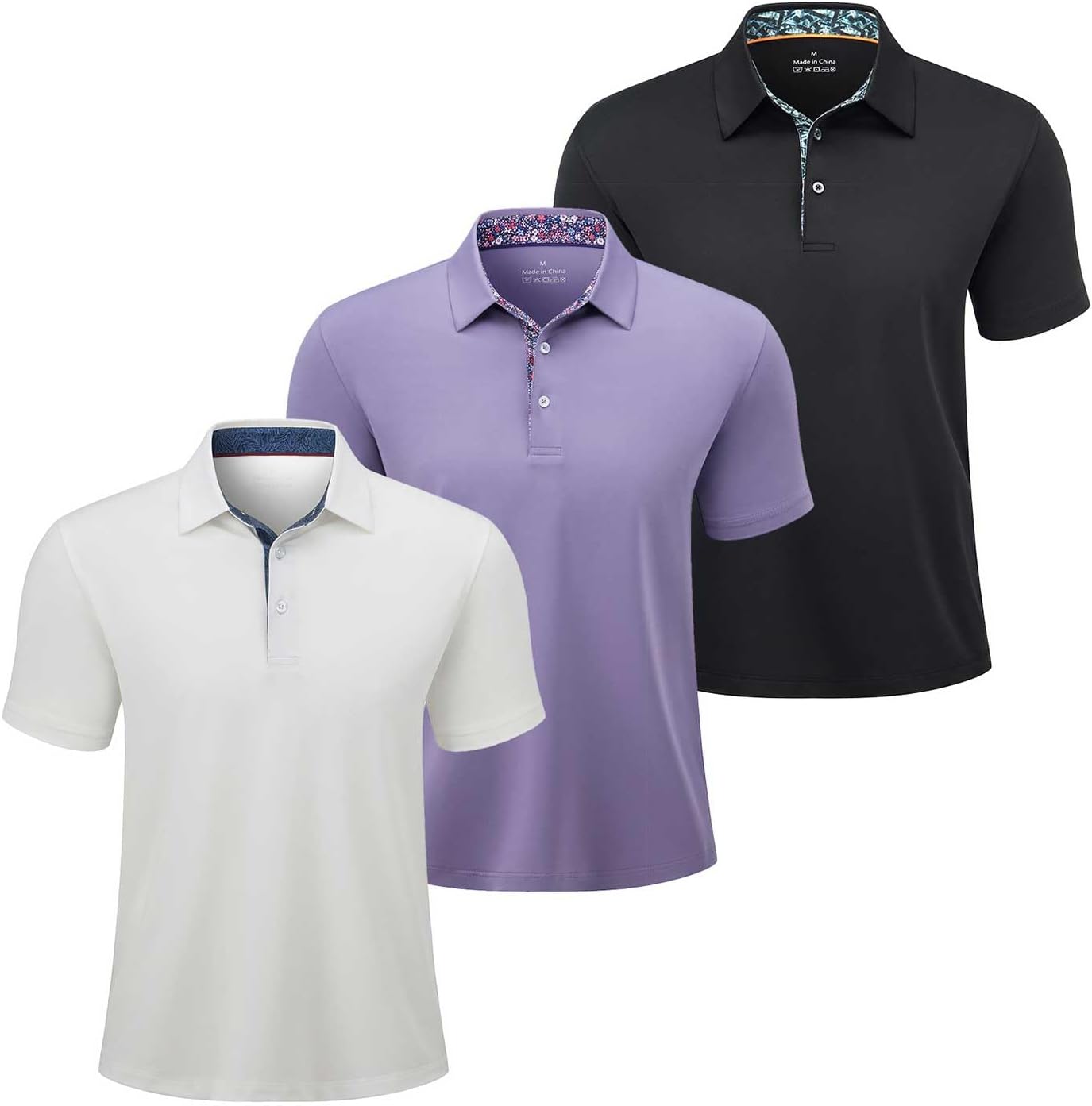 3 Pack Men's Polo Shirts Short Sleeve Dry Fit Golf Business Casual Moisture-Wicking