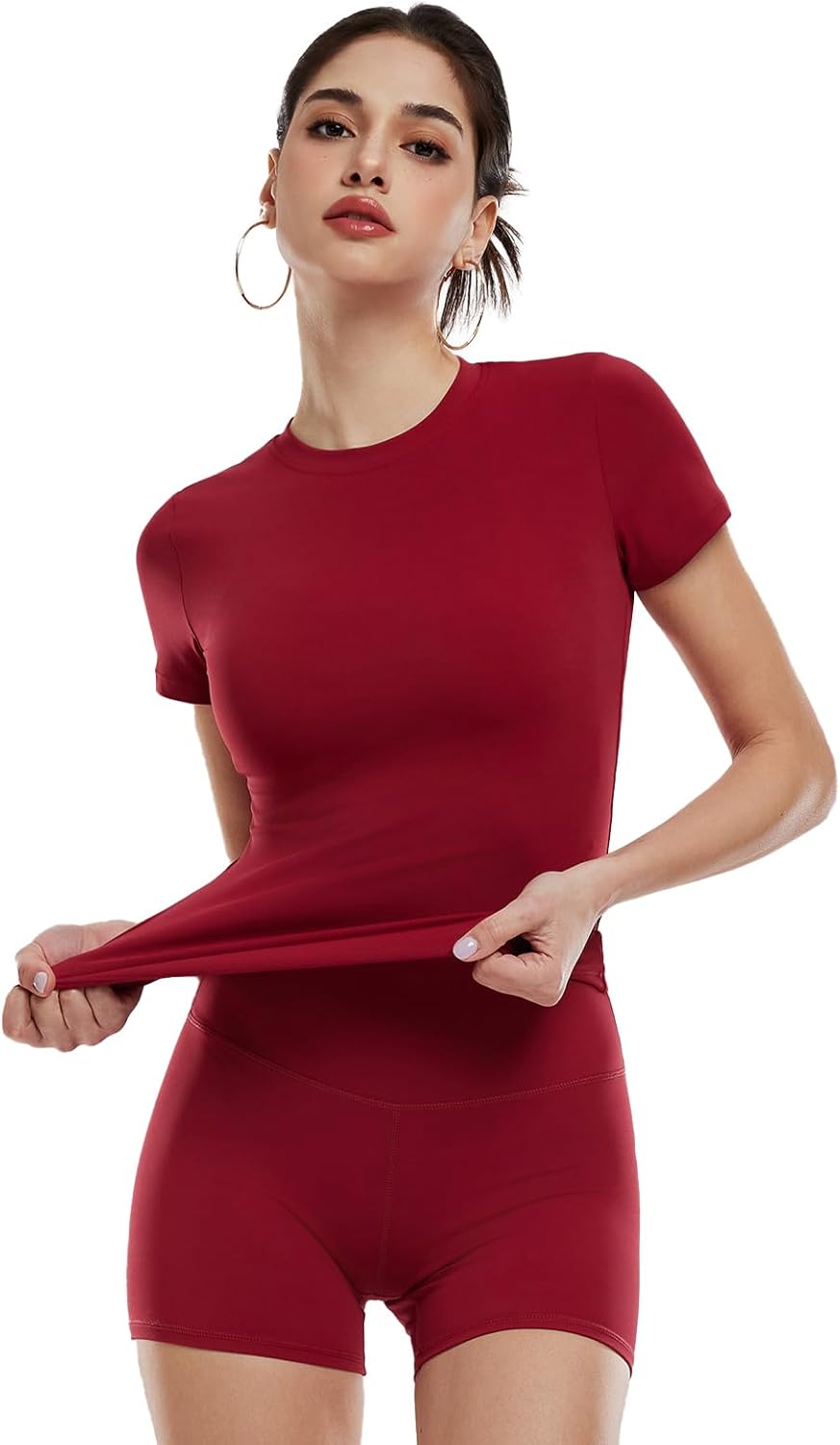 Women's 2 Piece Workout Set - Slim Fit Crew Neck T-Shirt & High Waisted 4 Inch Athletic Shorts