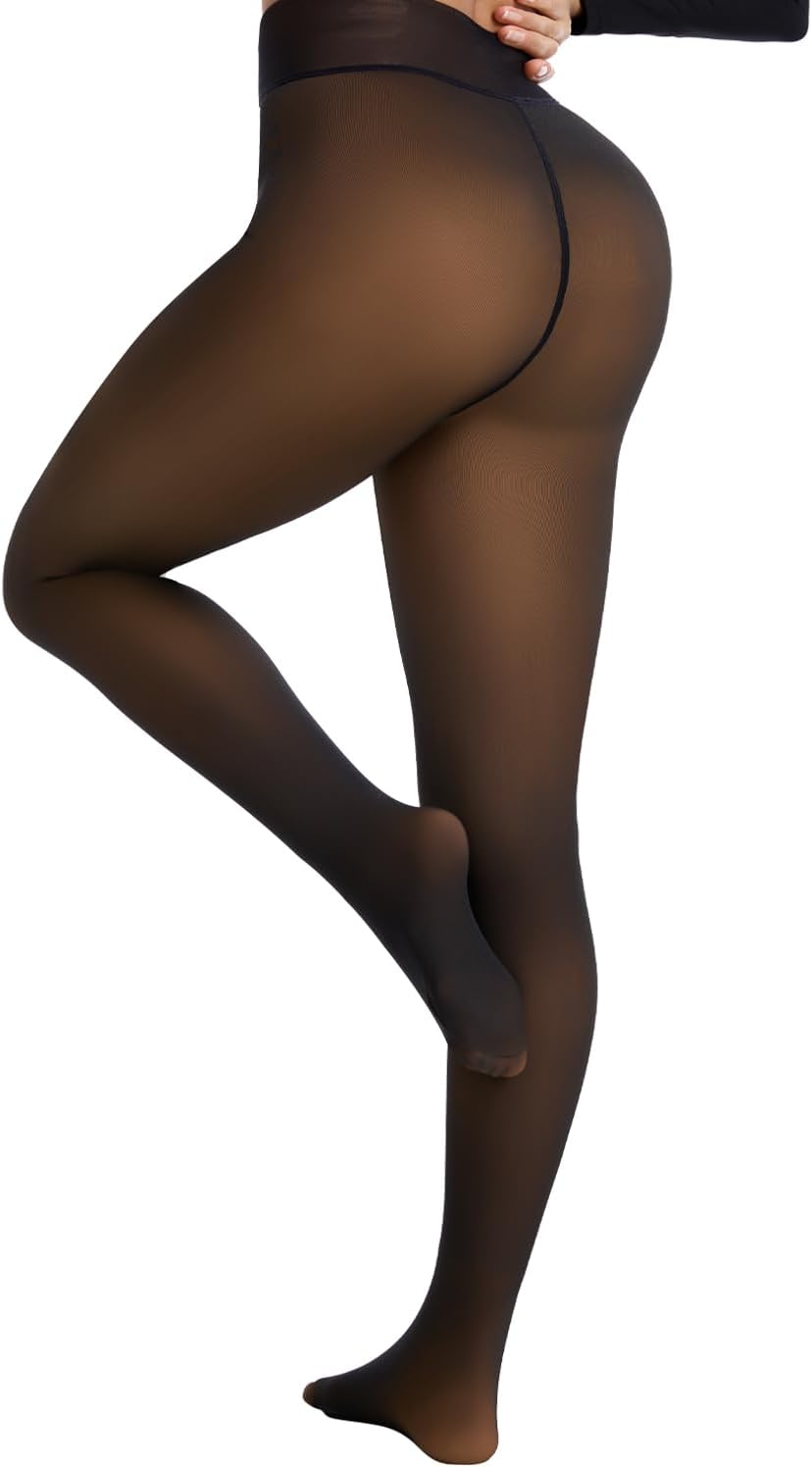 Fleece Lined Tights Leggings for Women - One Seam Design Thermal Winter Hosiery