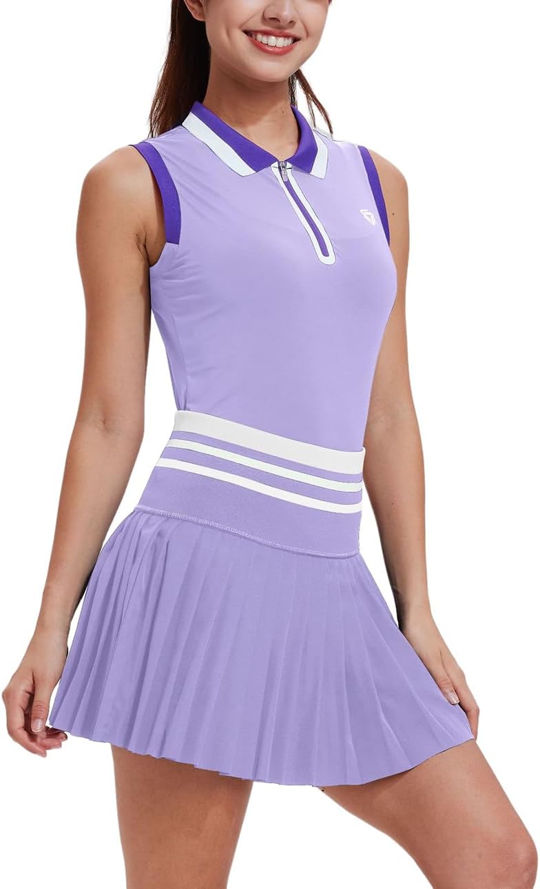Tennis Skirt Sets for Women Color Block Golf Polo Two Piece Skirt Set Women 2 Piece Outfits with Shorts