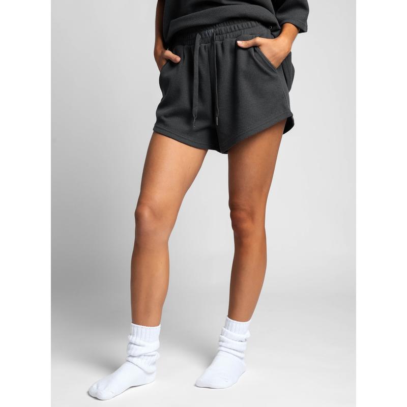 Waffle Lounge Shorts with Curved Hem and Elastic Waistband for Sports and Lounging