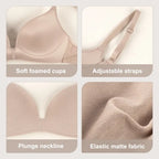 3 Pieces Lightly Lined Wireless Bras for Women, Comfy Plunge T-Shirt Bra Pack for Everyday & Bridal