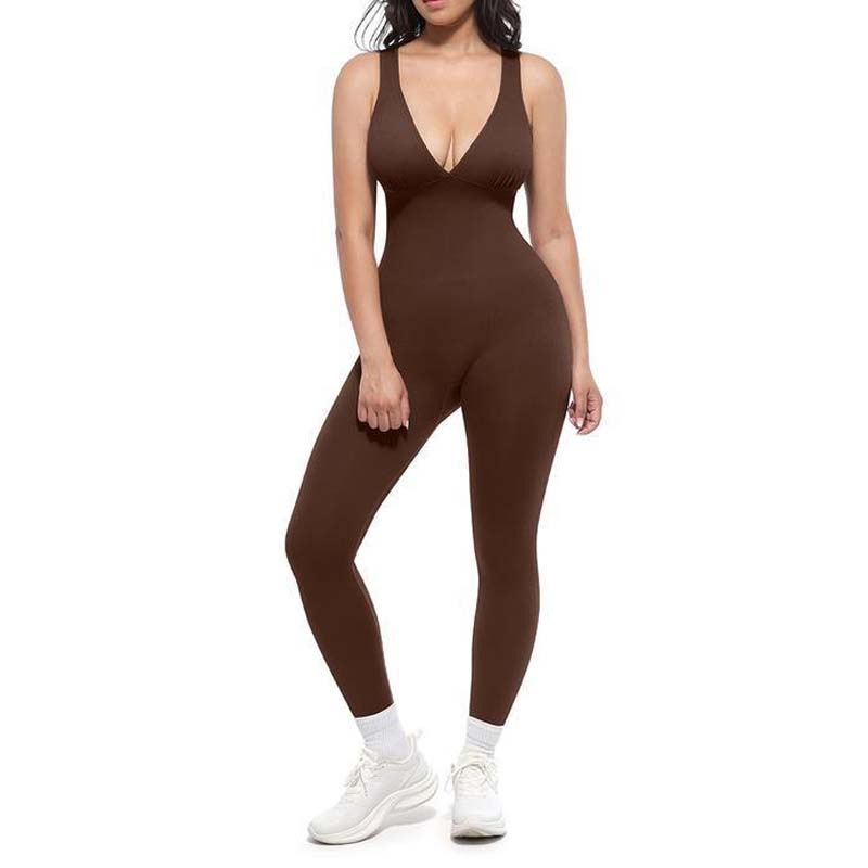 High-Stretch V-Neck Jumpsuit - Breathable One-Piece Bodysuit for Fitness & Yoga