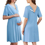 Women's Maternity Dress - Stretchy V-Neck Nursing Gown with Skin-to-Skin Access