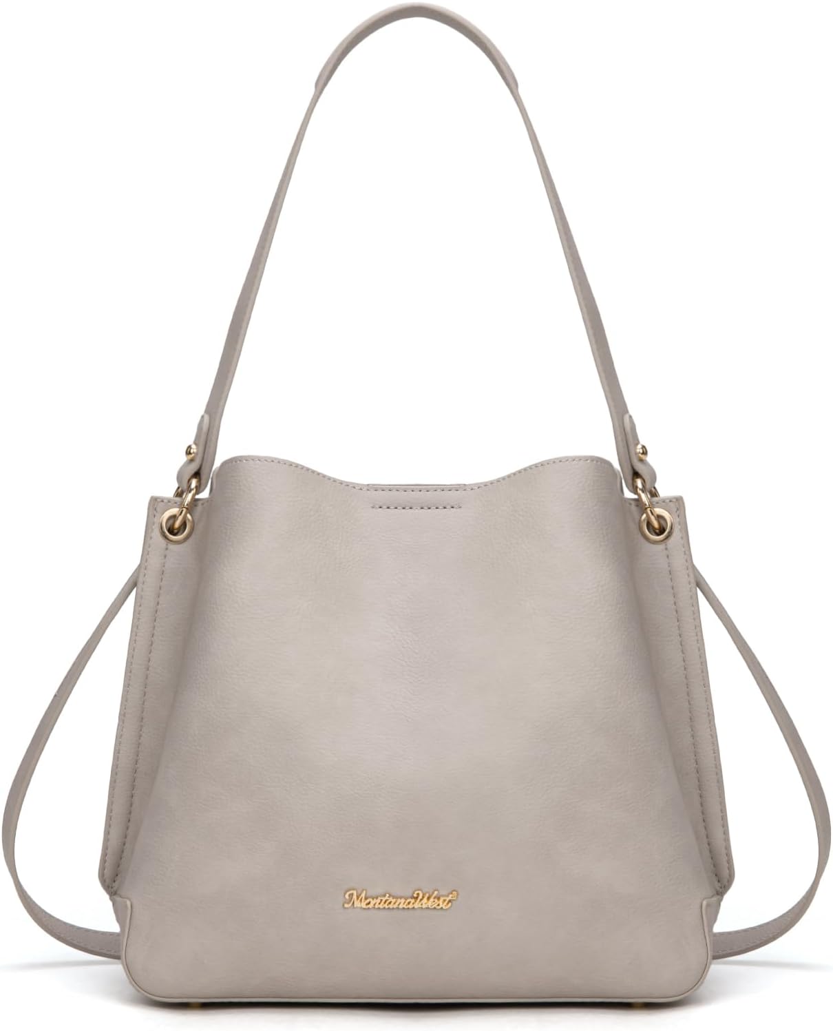 Medium Hobo Purse for Women - 3-Compartment Vegan Leather Bucket Bag with Crossbody Strap