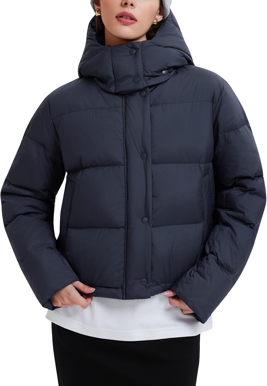 AFZ 800 Fill Short Down Puffer Jacket, Relaxed Fit Lightweight Ski Winter Coat
